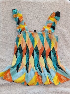 Torrid Colorful Geo-Print Ruffled Strap Tank Top